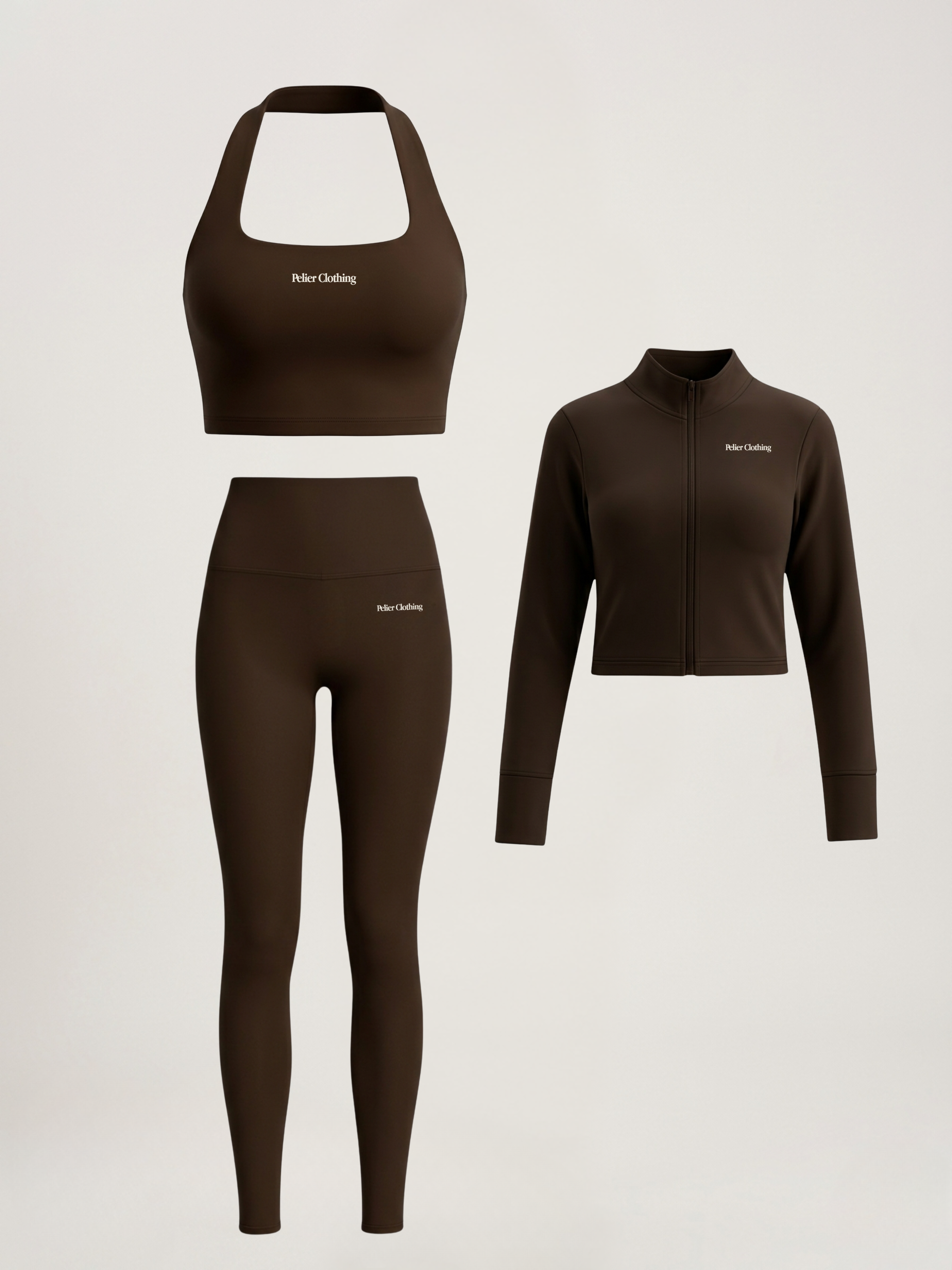 Set Jacket & Leggings & Halter Neck Top Espresso