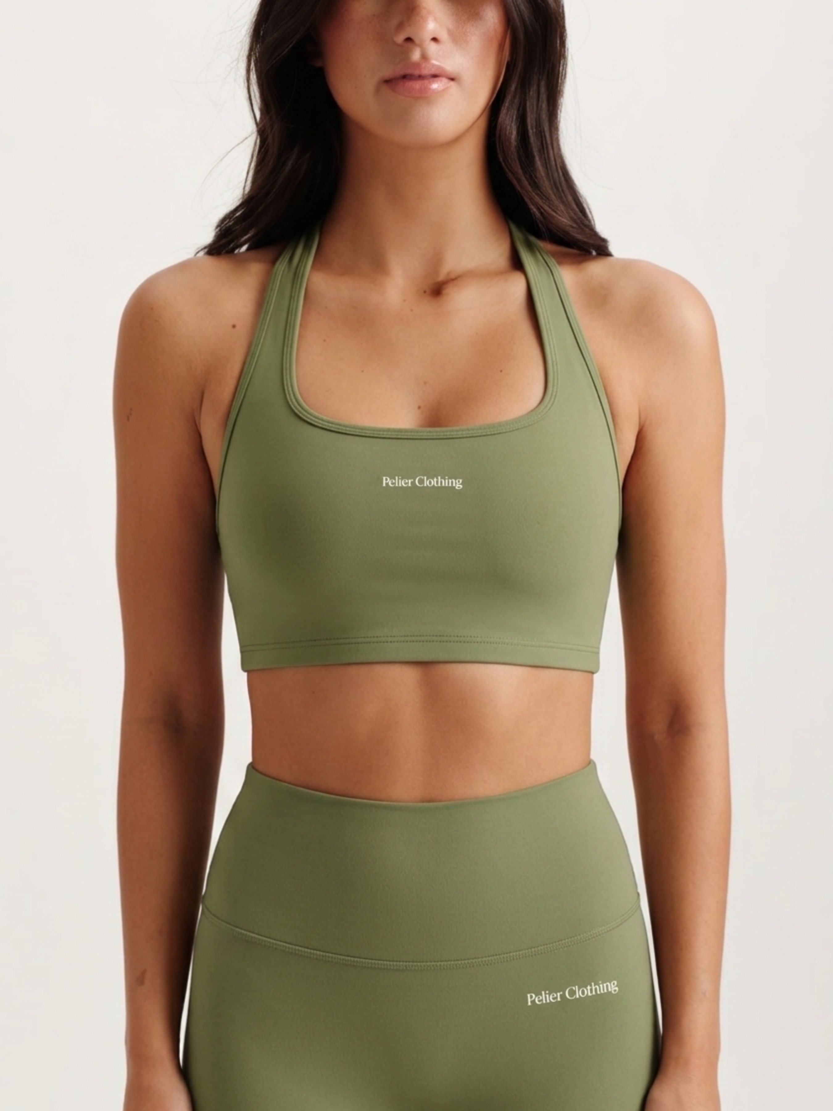 Set Jacket & Leggings & Halter Neck Top Olive
