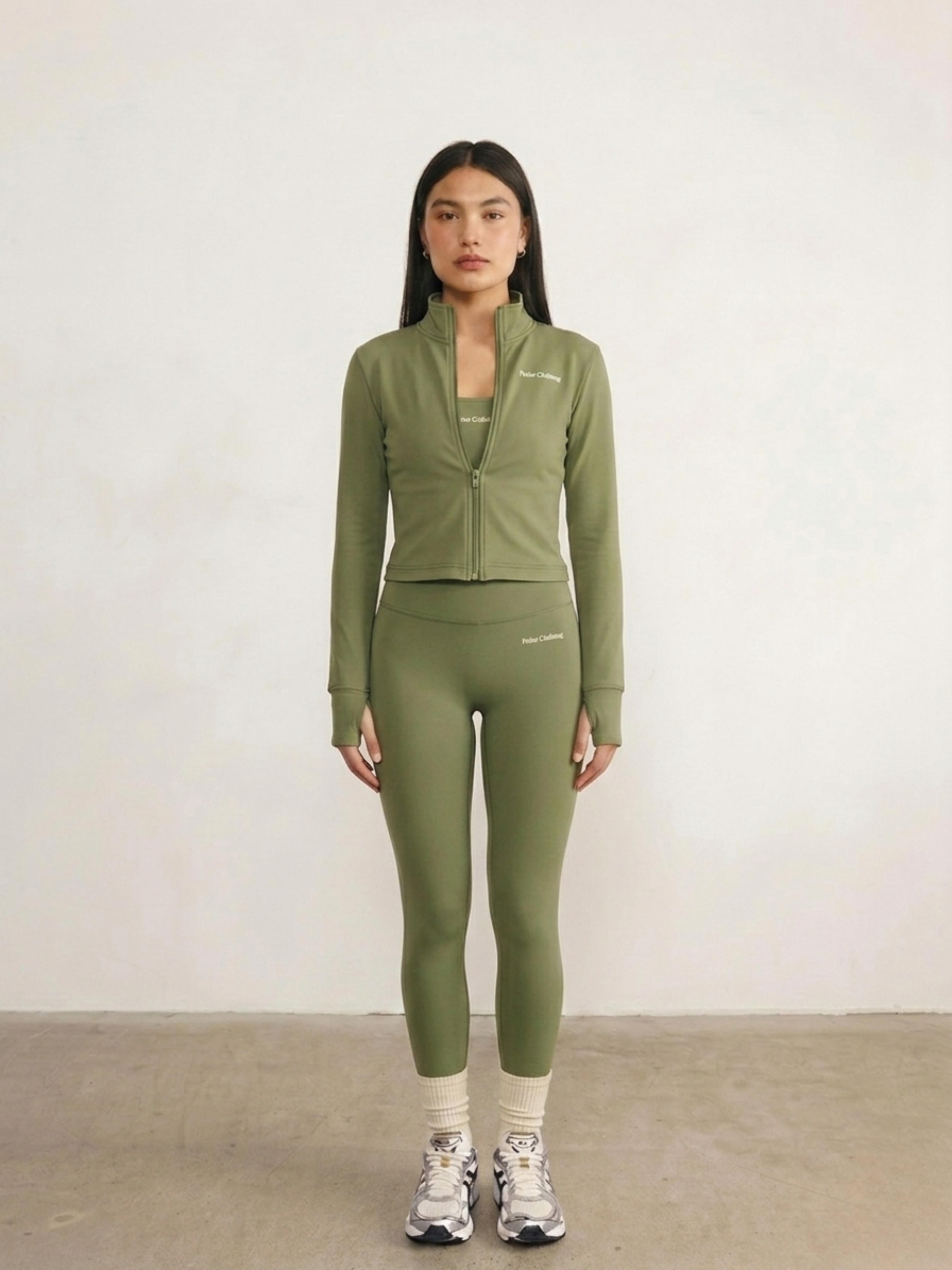 Set Jacket & Leggings & Halter Neck Top Olive