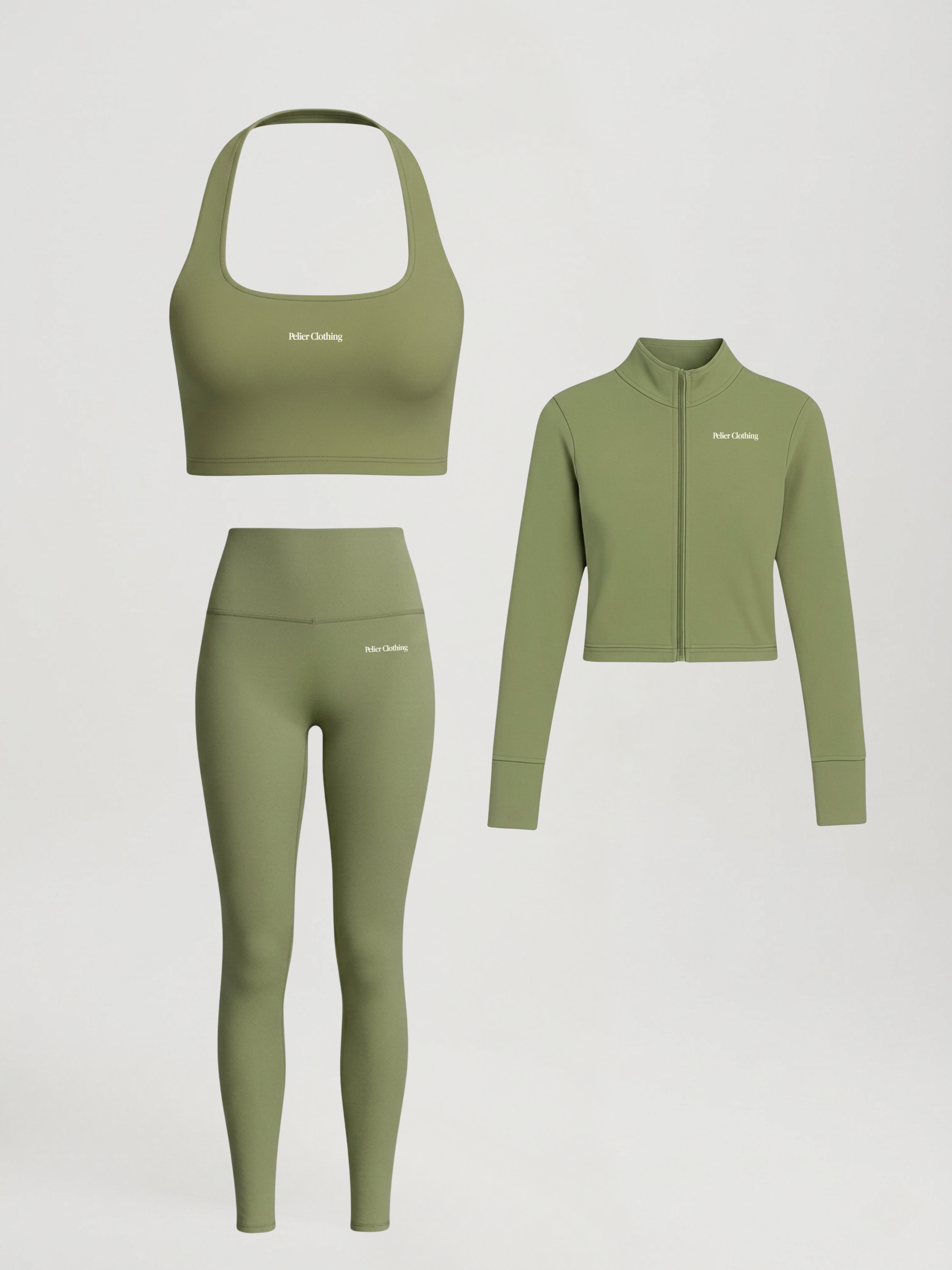 Set Jacket & Leggings & Halter Neck Top Olive