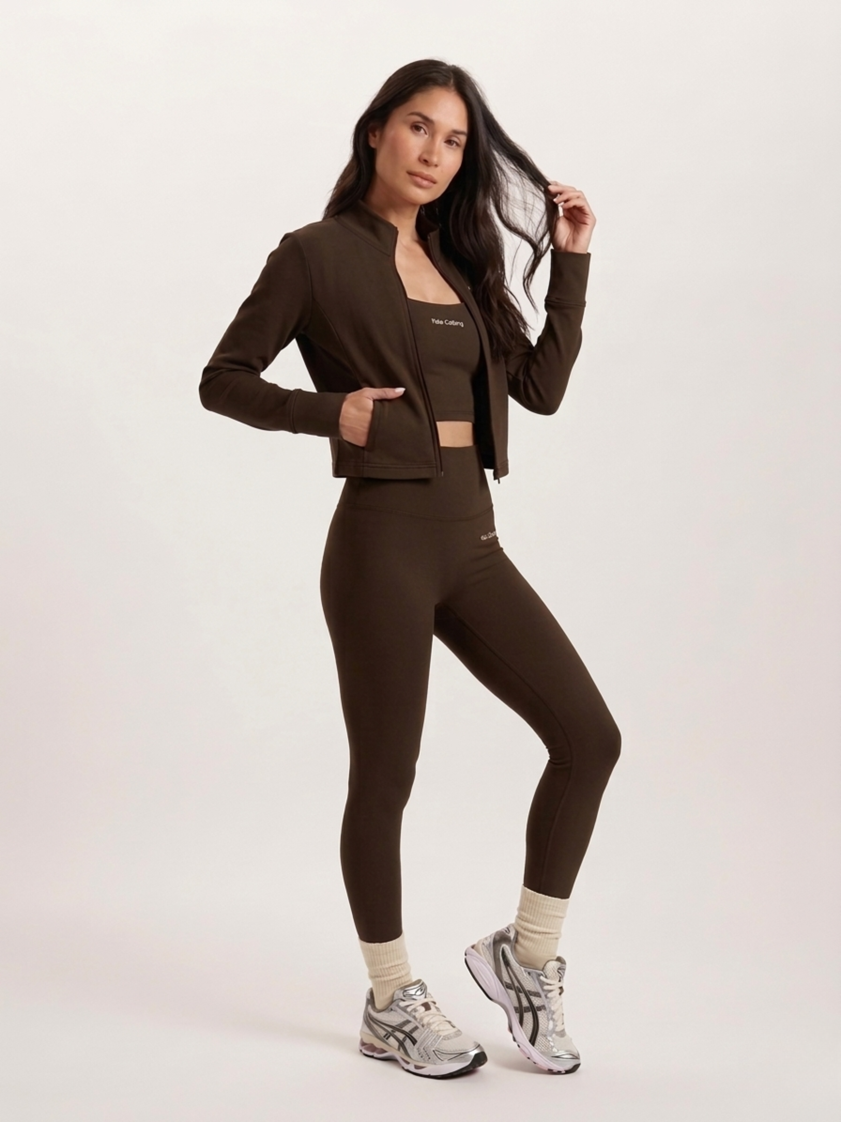 Set Jacket & Leggings & Halter Neck Top Espresso