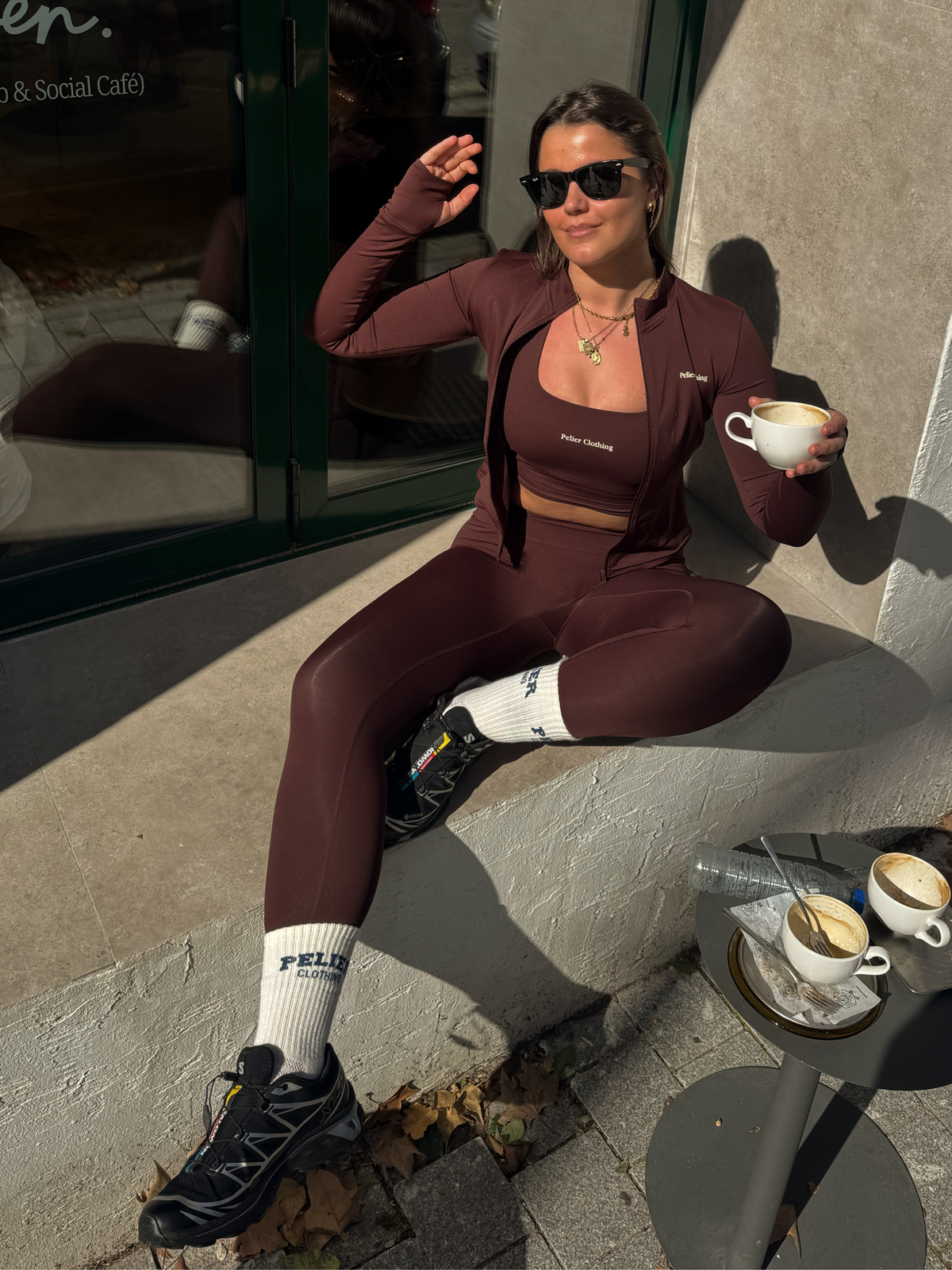 Set Jacket & Leggings & Halter Neck Top Espresso