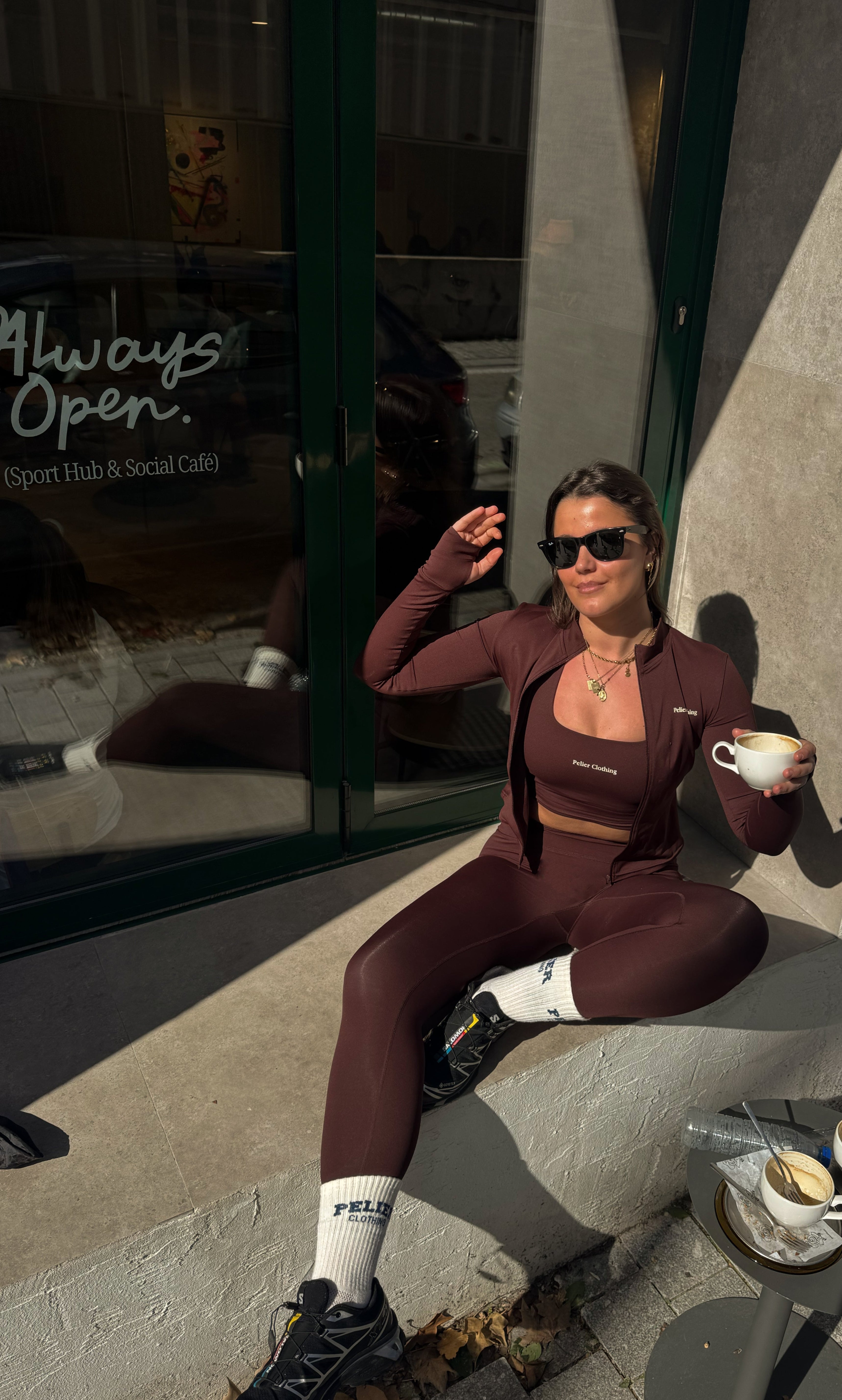 Set Jacket & Leggings & Halter Neck Top Espresso